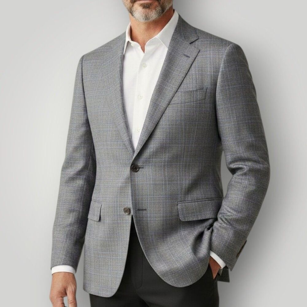 ERMENEGILDO ZEGNA Mens Blazer Sport Coat 2-Button Jacket Gray Wool 42R US 52R EU